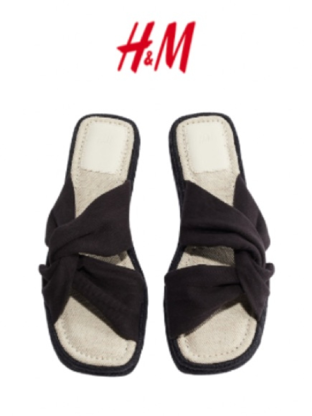 H&M Black Twisted Strap Slide Mules